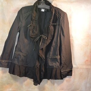 TUZZI Nero Black Frill Jacket SZ 14